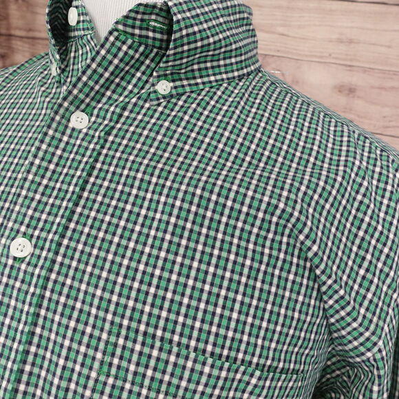 ROUNDTREE & YORKE GREEN GINGHAM CHECK BUTTON DOWN SHIRT MENS SZ L LARGE - Picture 2 of 6